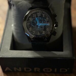 Blue Tinted Crystal Black EUXINE Swiss ISA Chrono 50mm Quartz ANDROID Mens Watch